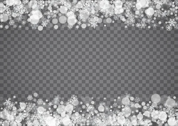 Copos de nieve aislados sobre fondo gris transparente — Vector de stock