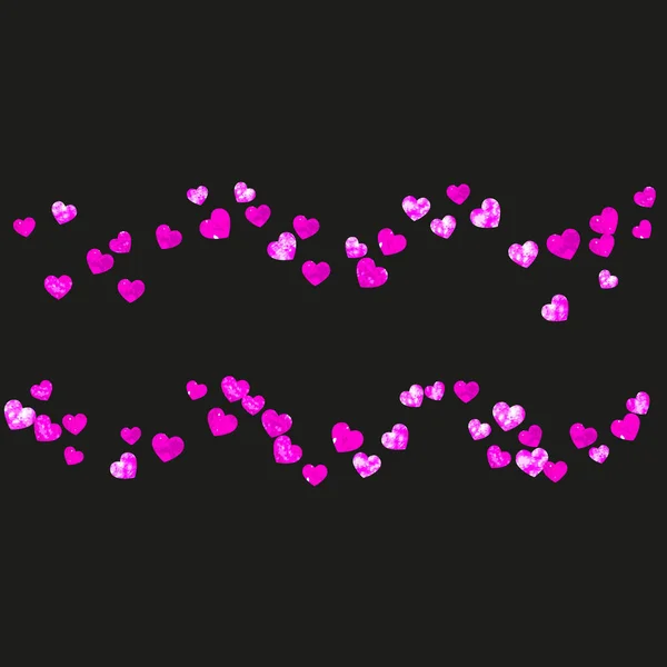 Fundo dos namorados com corações brilhantes rosa. 14 de Fevereiro. Vector confetti para o modelo de fundo dos namorados. Grunge mão desenhada textura. —  Vetores de Stock