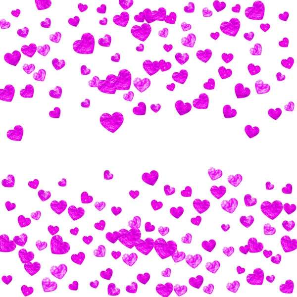 Valentine bakgrund med rosa glitter hjärtan. Den 14 februari. Vektor konfetti för alla hjärtans bakgrund mall. Grunge handdragen konsistens. — Stock vektor