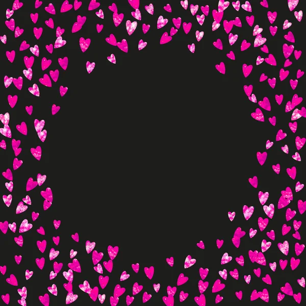 Fondo de San Valentín con corazones de purpurina rosa. 14 de febrero. Vector confetti para plantilla de fondo de San Valentín. Grunge textura dibujada a mano. — Archivo Imágenes Vectoriales