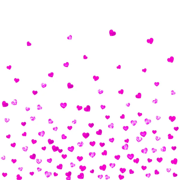 Fundo dos namorados com corações brilhantes rosa. 14 de Fevereiro. Vector confetti para o modelo de fundo dos namorados. Grunge mão desenhada textura. —  Vetores de Stock