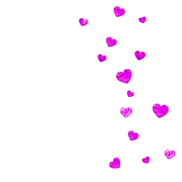 Valentine háttér rózsaszín csillogó szív. Február 14. Vektor konfetti Valentin háttér sablont. Grunge kézzel húzott textúra. — Stock Vector