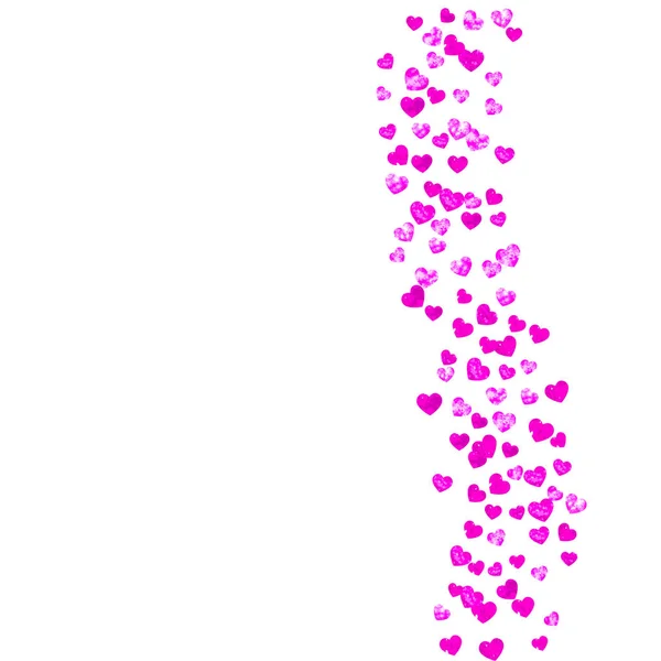 Валентинний фон з рожевими блискучими серцями. 14 лютого. Векторне конфетті для шаблону тла валентинки. Грандж текстури намальованої рукою . — стоковий вектор