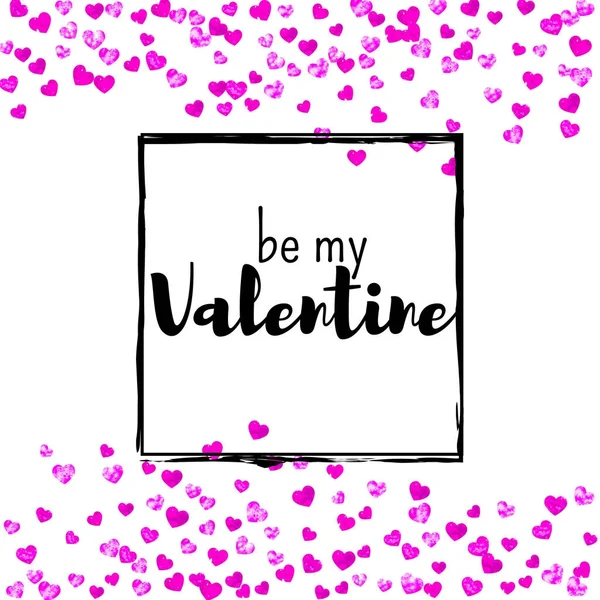 Valentijnsdag kaart met roze glitter hart. 14 februari. Vector confetti voor Valentijnsdag kaartsjabloon. Grunge hand getekende textuur. — Stockvector