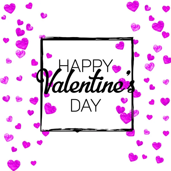 Tarjeta de San Valentín con corazones de purpurina rosa. 14 de febrero. Vector confetti para la plantilla de tarjeta de día de San Valentín. Grunge textura dibujada a mano . — Archivo Imágenes Vectoriales