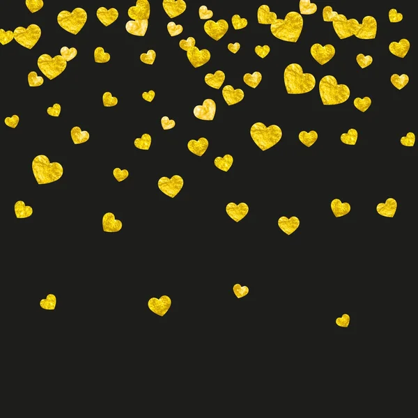 Alla hjärtans bakgrunden med guld glitter hjärtan. Februari 14: e dag. Vector konfetti för alla hjärtans bakgrunden mall. Grunge hand dras textur. — Stock vektor