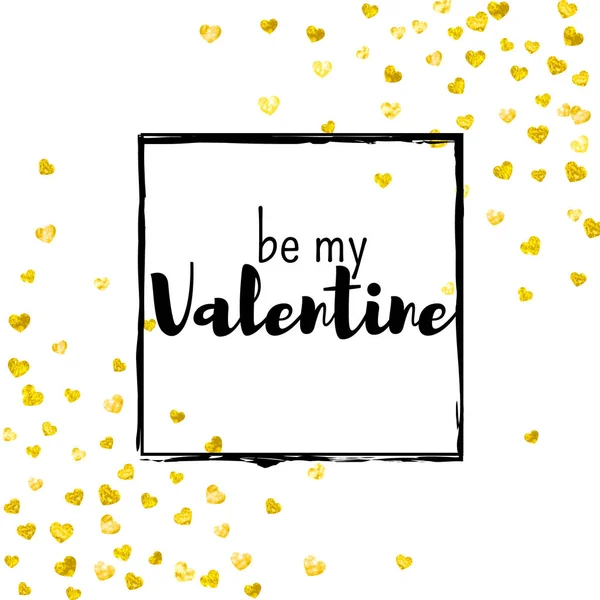Valentines day card with gold glitter hearts. February 14th. Vector confetti for valentines day card template. Grunge hand drawn texture. — Stock Vector
