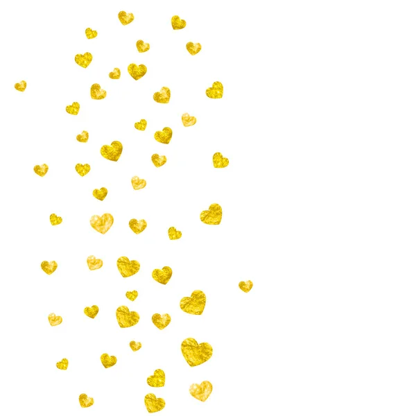 Valentin szív arany csillogó háttér. Február 14-én. Vektor konfetti Valentin háttér sablon. Grunge kézzel rajzolt textúra. — Stock Vector