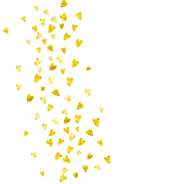 Fondo de San Valentín con corazones de brillo dorado. 14 de febrero. Vector confetti para plantilla de fondo de San Valentín. Grunge textura dibujada a mano . — Archivo Imágenes Vectoriales