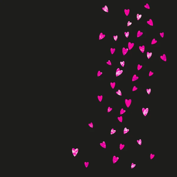 Fondo de San Valentín con corazones de purpurina rosa. 14 de febrero. Vector confetti para plantilla de fondo de San Valentín. Grunge textura dibujada a mano. — Archivo Imágenes Vectoriales