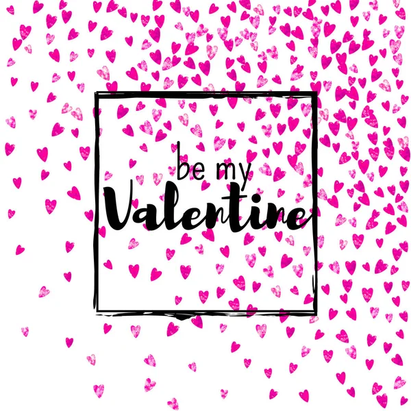 Tarjeta de San Valentín con corazones de purpurina rosa. 14 de febrero. Vector confetti para la plantilla de tarjeta de día de San Valentín. Grunge textura dibujada a mano . — Archivo Imágenes Vectoriales