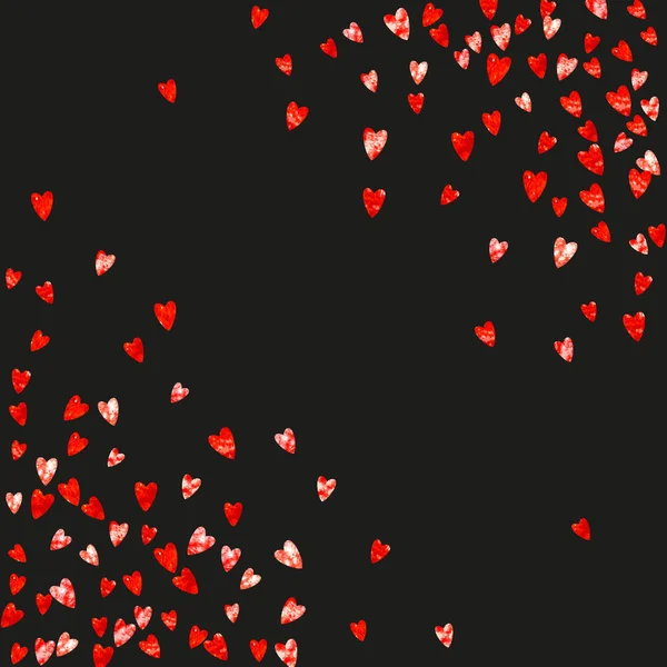 Fondo de San Valentín con corazones de purpurina rosa. 14 de febrero. Vector confetti para plantilla de fondo de San Valentín. Grunge textura dibujada a mano. — Vector de stock