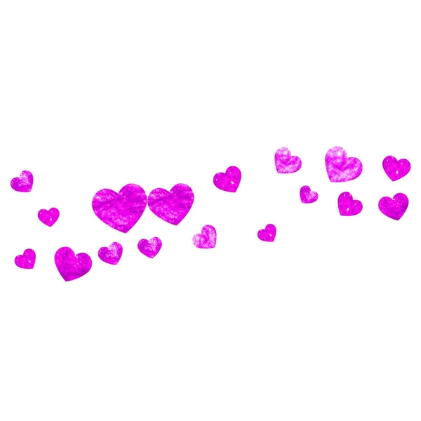 Valentýnské pozadí s růžovými třpytivými srdci. 14. února. Vektorové konfety pro šablonu pozadí Valentýna. Grunge ručně kreslené textury. — Stockový vektor