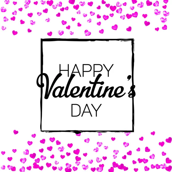 Tarjeta de San Valentín con corazones de purpurina rosa. 14 de febrero. Vector confetti para la plantilla de tarjeta de día de San Valentín. Grunge textura dibujada a mano . — Vector de stock