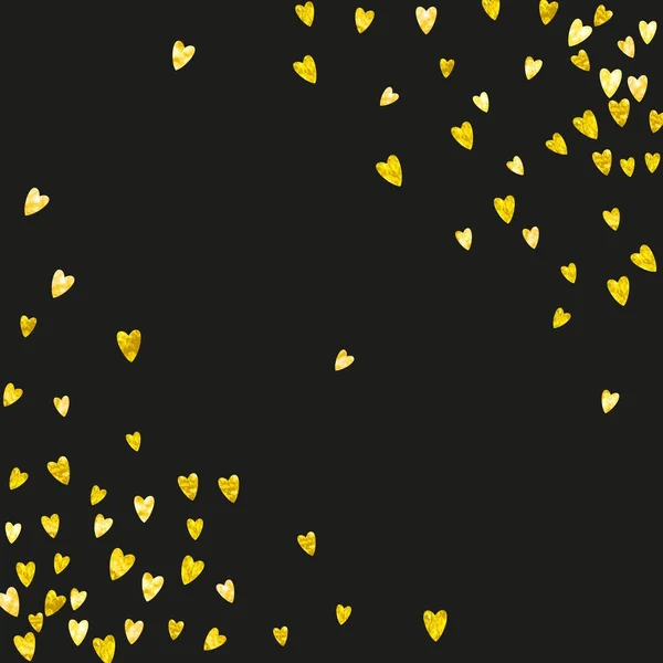 Valentinstagskarte mit goldenen Glitzerherzen. 14. Februar. Vektor-Konfetti für Valentinstag-Kartenvorlage. Grunge handgezeichnete Textur. Liebesthema für Plakat, Gutschein, Banner — Stockvektor