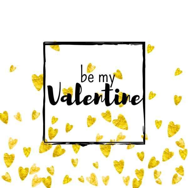 발렌틴 데이 카드 금빛빛나는 마음을 가진 카드. 2 월 14 일. Vector confetti for valentines day card template. 손 그림그리기 질감. 파티 초대, 소매상 제공 및 광고의 사랑 테마 — 스톡 벡터