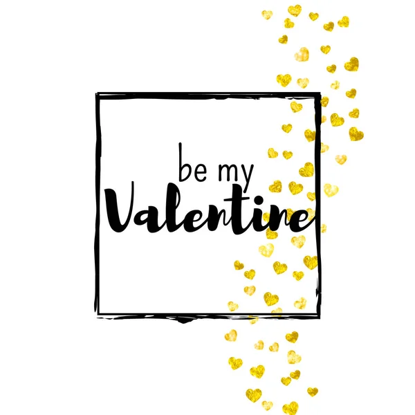 Valentijnskaart met gouden glitterhartjes. 14 februari. Vector confetti voor Valentijnskaart sjabloon. Grunge hand getrokken textuur. Love thema voor feest uit te nodigen, retail aanbod en advertentie — Stockvector