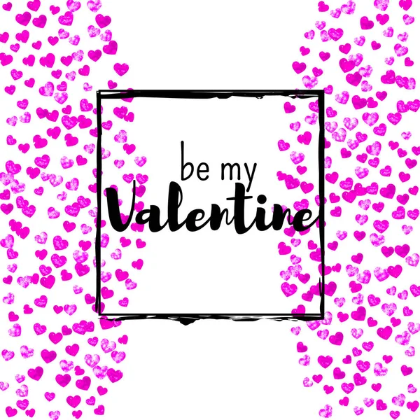 핑크 반짝이 하트와 발렌타인 데이 카드입니다. 2 월 14 일입니다. 발렌타인 카드 서식 파일 벡터 색종이입니다. 그런 지 손으로 그려진된 텍스처. — 스톡 벡터