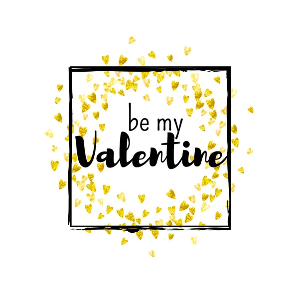 Tarjeta de San Valentín con corazones de brillo dorado. 14 de febrero. Vector confetti para la plantilla de tarjeta de día de San Valentín. Grunge textura dibujada a mano . — Archivo Imágenes Vectoriales