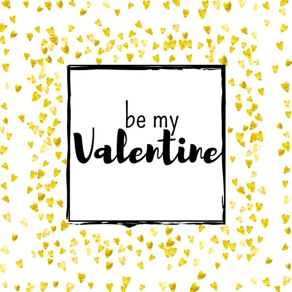 Tarjeta de San Valentín con corazones de brillo dorado. 14 de febrero. Vector confetti para la plantilla de tarjeta de día de San Valentín. Grunge textura dibujada a mano . — Archivo Imágenes Vectoriales