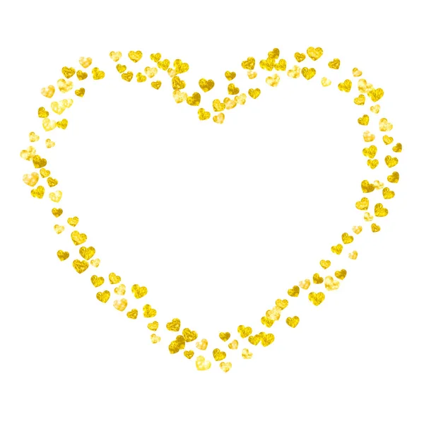 Fondo de San Valentín con corazones de brillo dorado. 14 de febrero. Vector confetti para plantilla de fondo de San Valentín. Grunge textura dibujada a mano . — Vector de stock