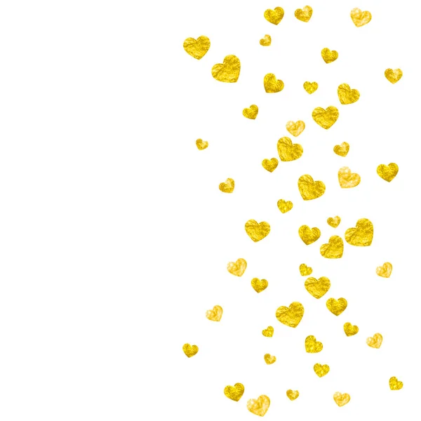 Fondo de San Valentín con corazones de brillo dorado. 14 de febrero. Vector confetti para plantilla de fondo de San Valentín. Grunge textura dibujada a mano . — Archivo Imágenes Vectoriales