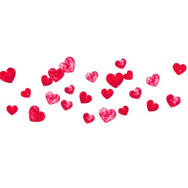 Pembe kalpli sevgililer günü arkaplanı. 14 Şubat günü. Sevgililer Günü için vektör konfetisi. Grunge el çizimi dokusu.