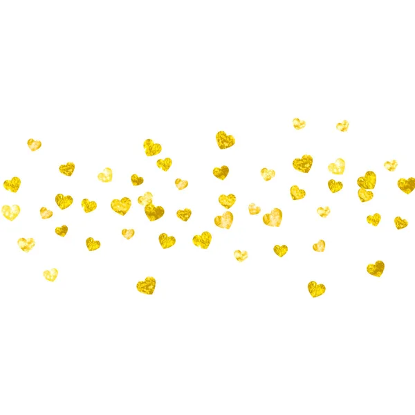 Fundo dos namorados com corações de brilho de ouro. 14 de Fevereiro. Vector confetti para o modelo de fundo dos namorados. Grunge mão desenhada textura . — Vetor de Stock