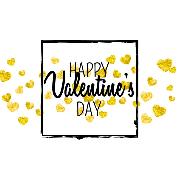Valentin-nap kártya arany csillogó szívét. Február 14-én. Vektor konfetti a Valentin-nap mintanyomtatvány. Grunge kézzel rajzolt textúra. — Stock Vector
