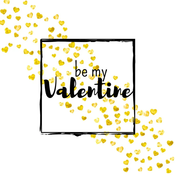 Tarjeta de San Valentín con corazones de brillo dorado. 14 de febrero. Vector confetti para la plantilla de tarjeta de día de San Valentín. Grunge textura dibujada a mano . — Archivo Imágenes Vectoriales