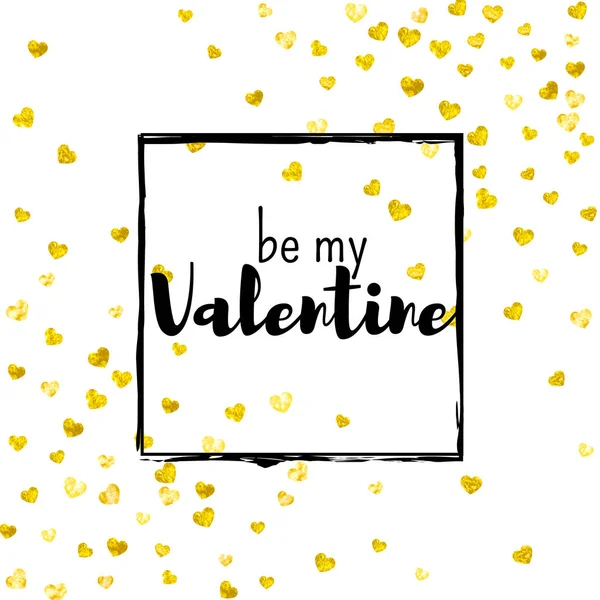 Tarjeta de San Valentín con corazones de brillo dorado. 14 de febrero. Vector confetti para la plantilla de tarjeta de día de San Valentín. Grunge textura dibujada a mano . — Archivo Imágenes Vectoriales