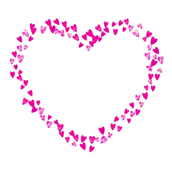Valentijn achtergrond met roze glitter hartjes. 14 februari dag. Vector confetti voor Valentijn achtergrond sjabloon. Grunge hand getrokken textuur. — Stockvector