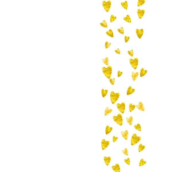 Valentin szív arany csillogó háttér. Február 14-én. Vektor konfetti Valentin háttér sablon. Grunge kézzel rajzolt textúra. — Stock Vector
