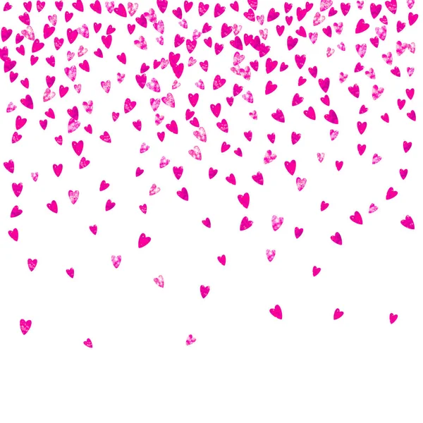 Sfondo San Valentino con cuori rosa glitter. 14 febbraio. Coriandoli vettoriali per modello di sfondo valentino. Grunge mano disegnato texture. — Vettoriale Stock