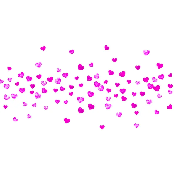 Pembe kalpli sevgililer günü arkaplanı. 14 Şubat günü. Sevgililer Günü için vektör konfetisi. Grunge el çizimi dokusu. — Stok Vektör