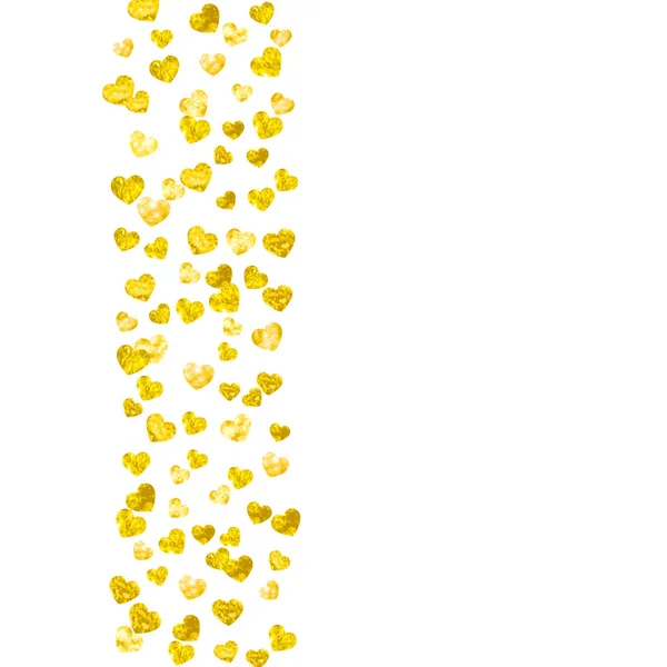 ゴールドのキラキラ ハート バレンタイン背景。2 月 14 日。バレンタイン背景テンプレートのベクターの紙吹雪。不潔な手描きのテクスチャ. — ストックベクタ