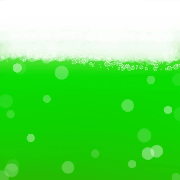 Grüner Bier-Hintergrund für den Heiligen Patricks Day mit Blasen und Schaum. — Stockvektor