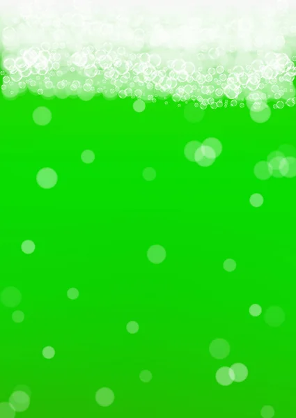 Fondo de cerveza verde para el día de San Patricio con burbujas y espuma . — Vector de stock