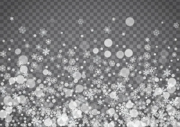 Απομονωμένη νιφάδες χιονιού σε διαφανές φόντο γκρι — Διανυσματικό Αρχείο