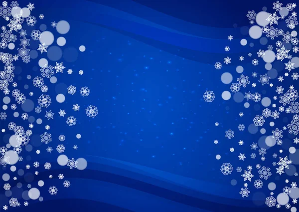 Marco de copos de nieve sobre fondo azul horizontal — Vector de stock