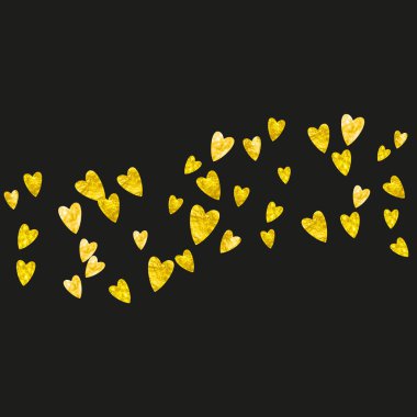 Altın glitter kalpler ile kalp çerçeve arka plan. Sevgililer günü. Vektör konfeti. Elle çizilmiş doku.