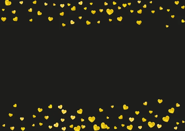 Fundo da moldura do coração com corações de brilho dourado. Dia dos Namorados. Vector confetti. Textura desenhada à mão . — Vetor de Stock