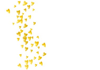 Altın glitter kalpler ile kalp çerçeve arka plan. Sevgililer günü. Vektör konfeti. Elle çizilmiş doku.