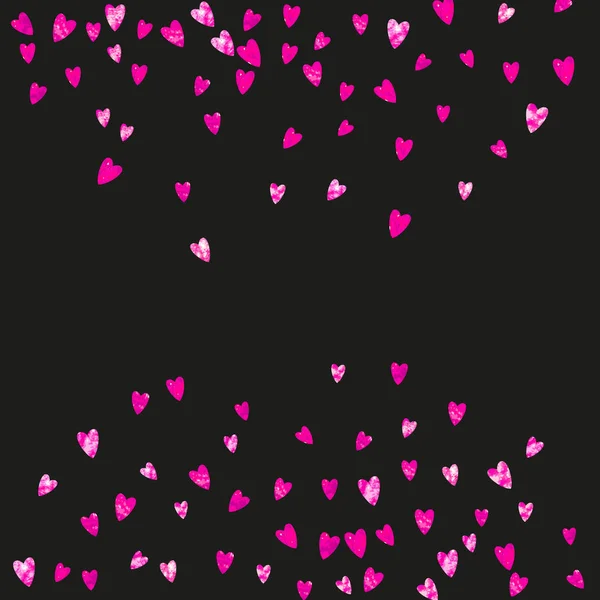 Fondo de marco de corazón con corazones de brillo de oro. Día de San Valentín. Vector confeti. Textura dibujada a mano . — Archivo Imágenes Vectoriales