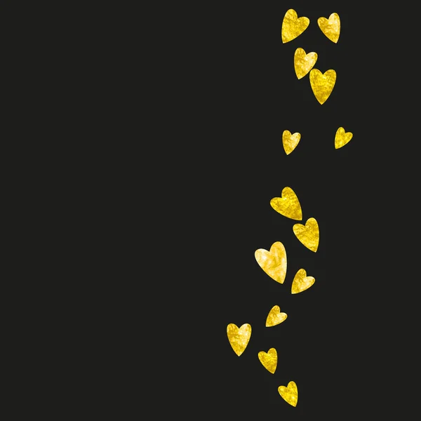 Szív képkeret háttér arany csillogó szívét. Valentin-nap. Vektor konfetti. Kézzel rajzolt textúra. — Stock Vector