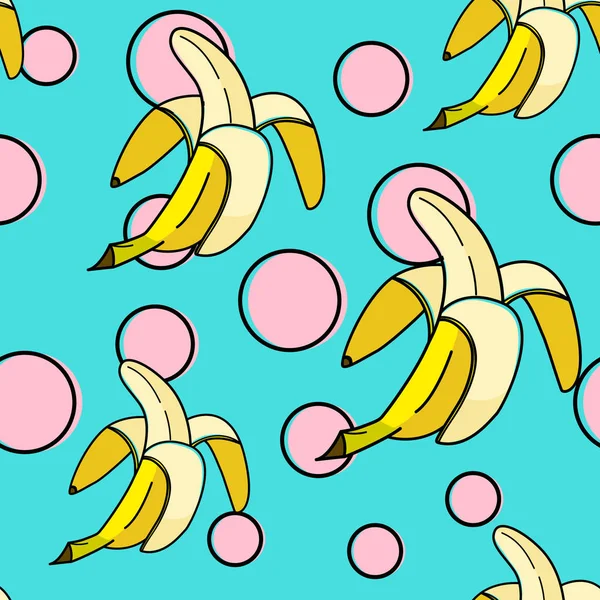 Fondo de patrón sin costuras de plátano con puntos de arte pop en los años 80, 90 — Vector de stock