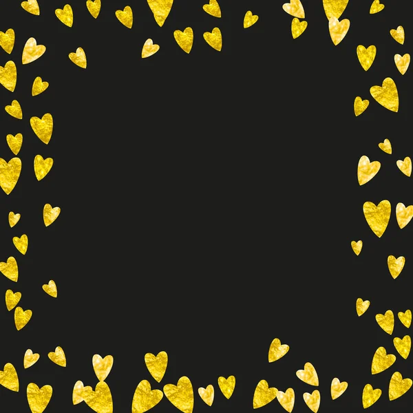 Szív képkeret háttér arany csillogó szívét. Valentin-nap. Vektor konfetti. Kézzel rajzolt textúra. — Stock Vector
