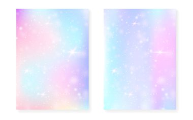 Prenses gökkuşağı gradyanı ile sihirli arka plan. Kawaii tek boynuzlu atı