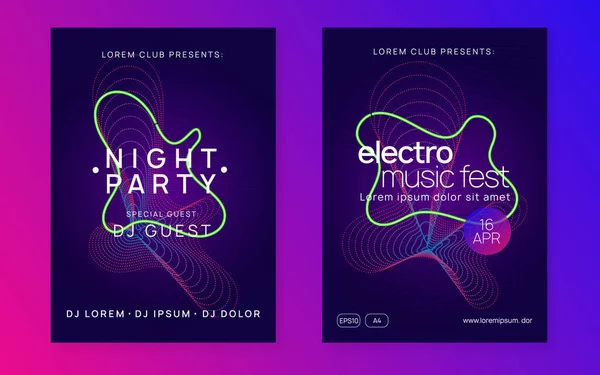 Neon Club broşürü. Elektro dans müziği. Trance parti DJ 'i. Elektronik ses festivali. Tekno olay posteri. — Stok Vektör