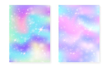 Kawaii büyü gradyanı olan tek boynuzlu at geçmişi. Prenses gökkuşağı hologramı.